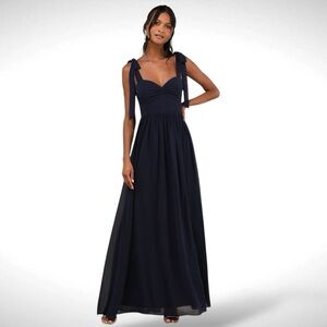 🆕 Lulus Radiant Charisma Chiffon Ruched Tie-Strap Maxi Dress in Navy